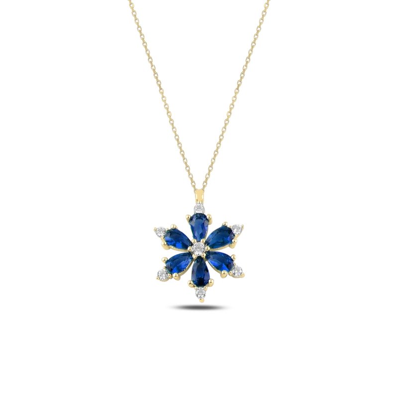 Gümüş%20Lotus%20Çiçeği%20Safir%20Zirkon%20Taşlı%20Kolye-Altın%20kaplama