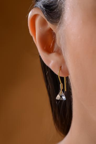 Swarovski Taşlı 6628 Xilion Triangle 925 Ayar Gümüş Küpe - Violet