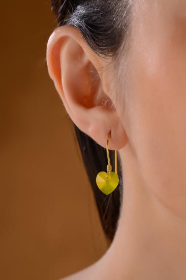 Swarovski Taşlı 925 Ayar Gümüş Kalp Citrine Küpe