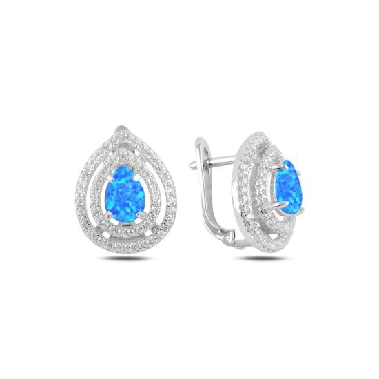 Gümüş Damla Opal & Zirkon Taşlı J Küpe