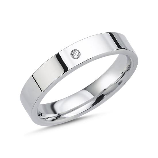 Gümüş 4mm Zirkon Taşlı Düz Alyans