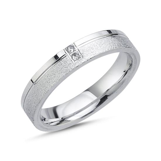 Gümüş 4mm Zirkon Taşlı & Kumlu Alyans